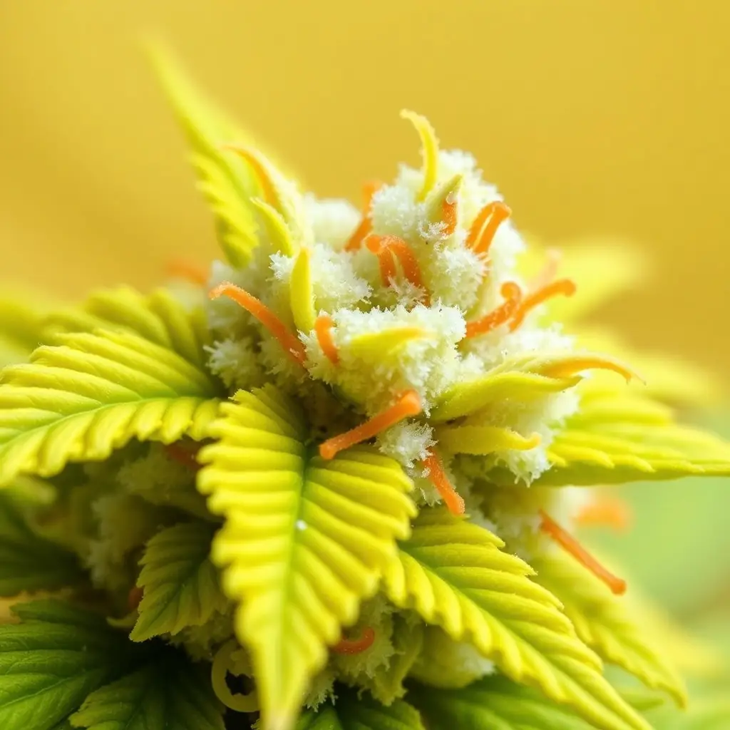 Close-up of Lemon Cookie Gelato cannabis flower, showcasing its vibrant colors and trichome coverage.