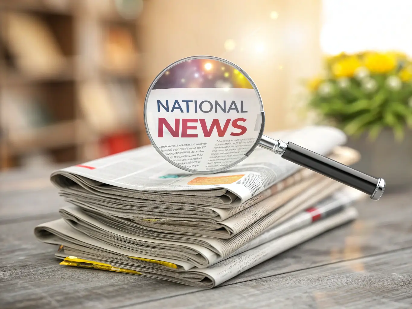 A magnifying glass over a trending graph or a digital news feed displaying 'industry trends, ' with a thought bubble above it reading 'Staying Ahead, ' representing continuous 'Industry Trend Awareness.'