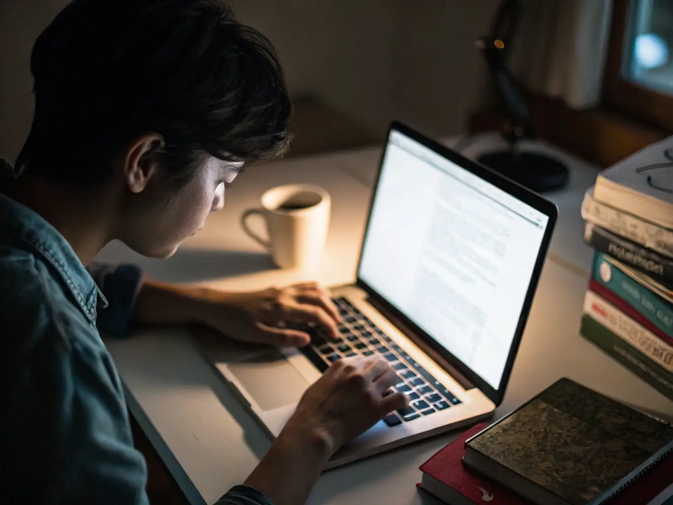 Copywriting w praktyce – specjalistka tworzy angażujące treści marketingowe przy biurku, pracując na laptopie.