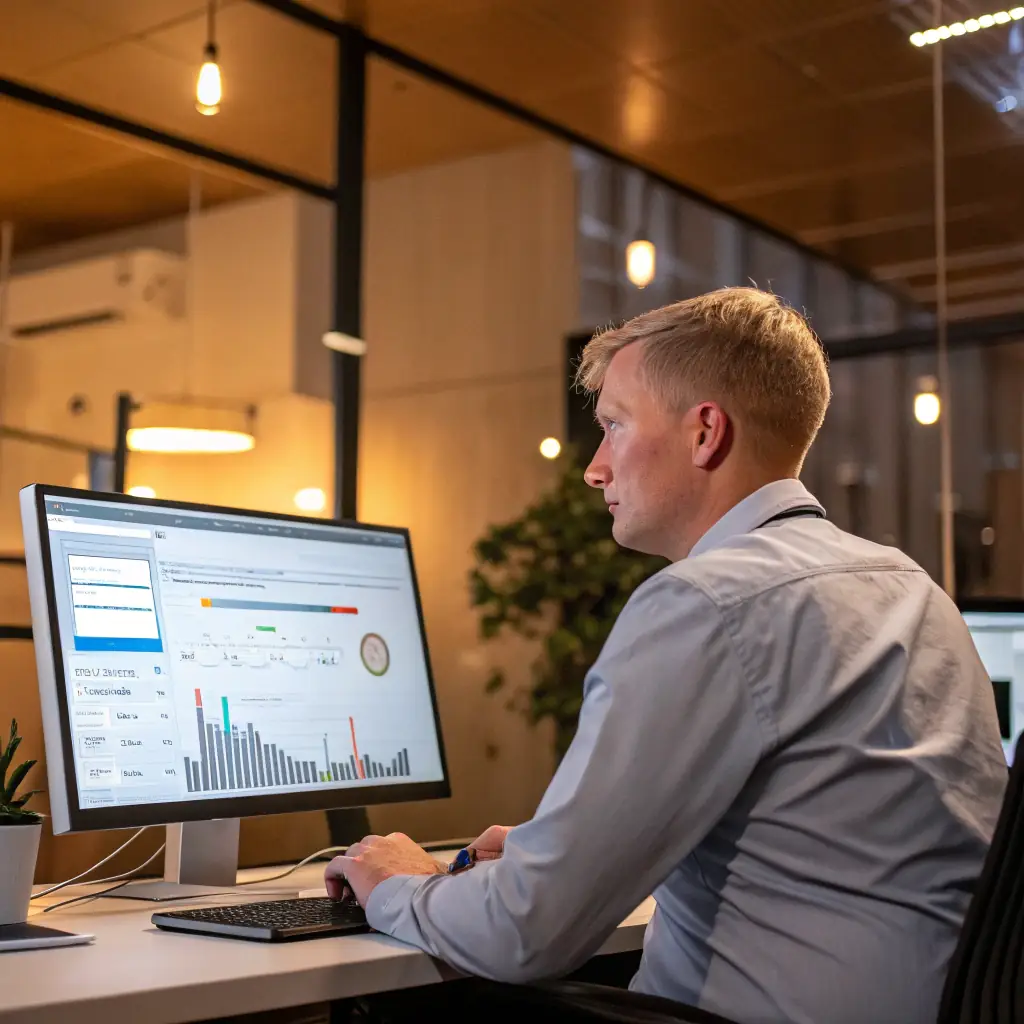 Image depicting a frustrated executive surrounded by charts and graphs, symbolizing the challenges of inconsistent pipelines and slipping conversion rates in a tech company.