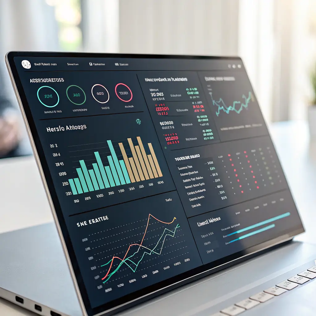 A dashboard interface showing key performance indicators and impact metrics in a visually appealing format.