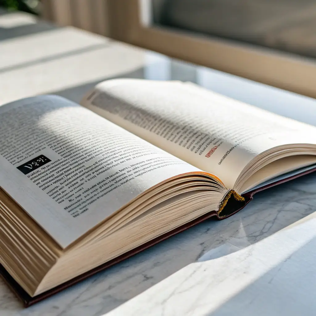 An open book with a magnifying glass hovering over it, symbolizing grant discovery and research.