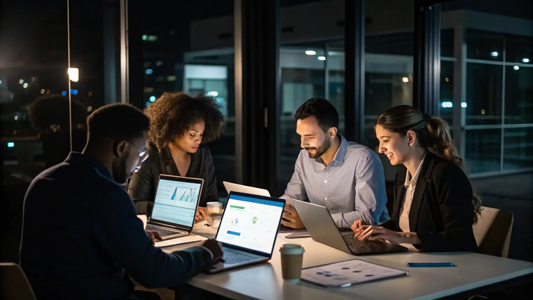 A professional team collaborating on digital marketing strategies in a modern office setting, emphasizing local expertise and results-driven approach