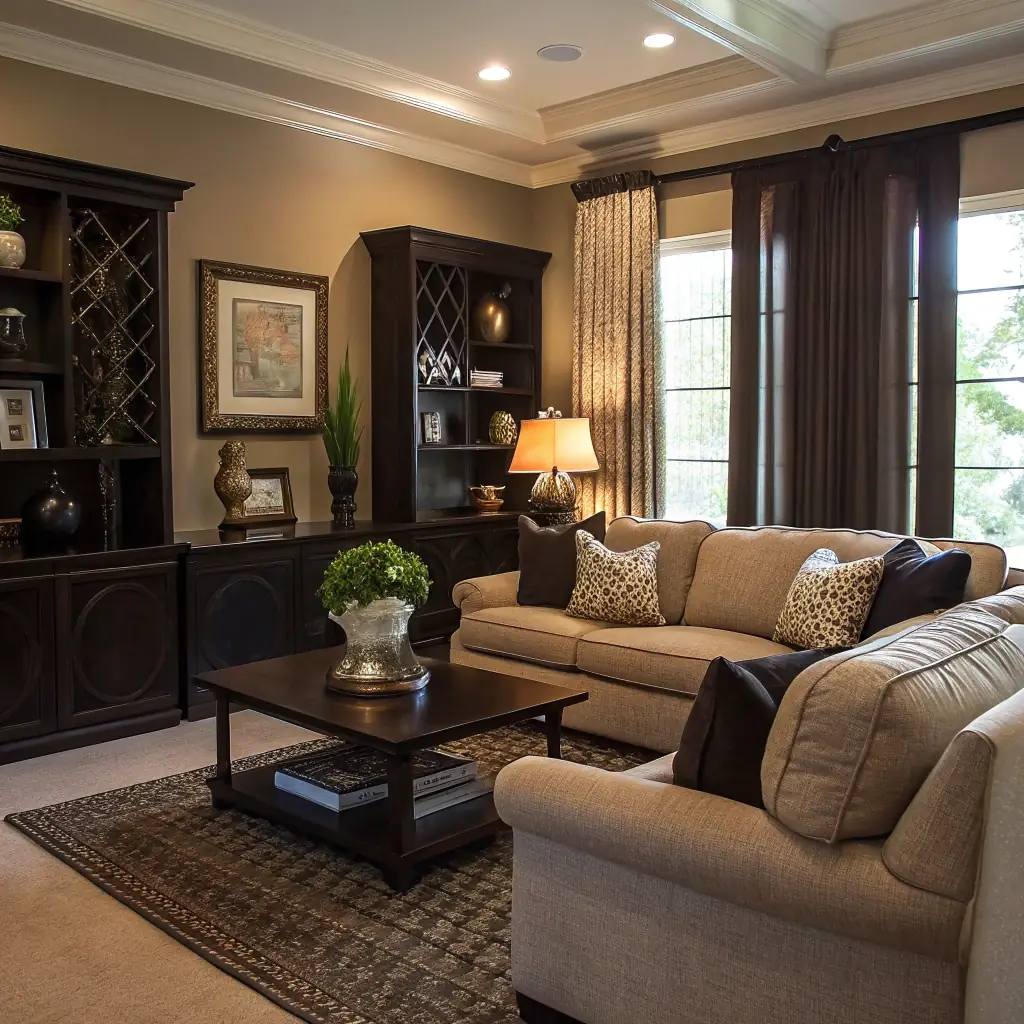 A high-quality, authentic photo showcasing a spotless, gleaming living room after a professional deep cleaning by AstraPro. The room should have natural light and subtle accents of petrol and sun yellow to align with the brand's color palette. The image should convey cleanliness, comfort, and attention to detail.