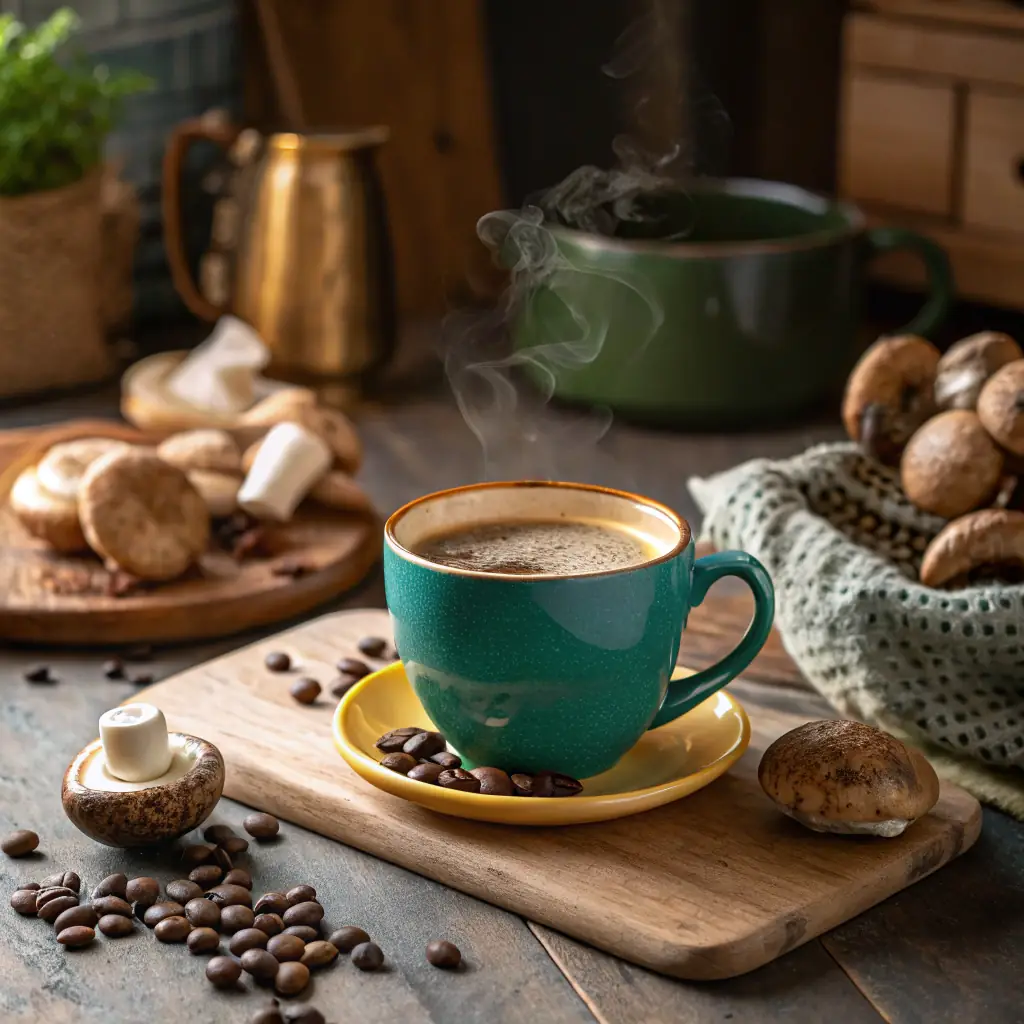 A vibrant collage showcasing various aspects of Malaysian culture: a steaming cup of local coffee, a colorful plate of vegan food, a handcrafted gift box, and a scenic view from a micro-retreat, all representing Truly Kita's core offerings.