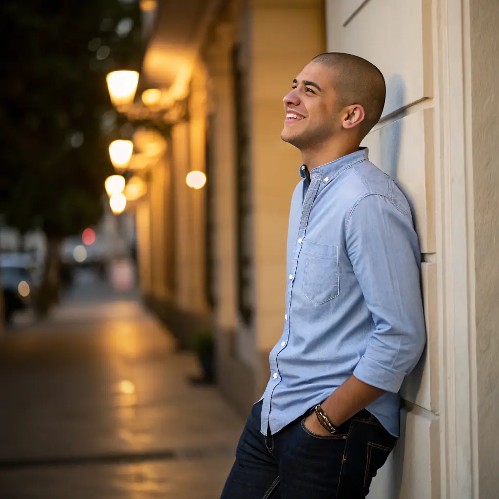 Moussa is a young man with a neatly trimmed beard, wearing a casual shirt and sporting a confident gaze.