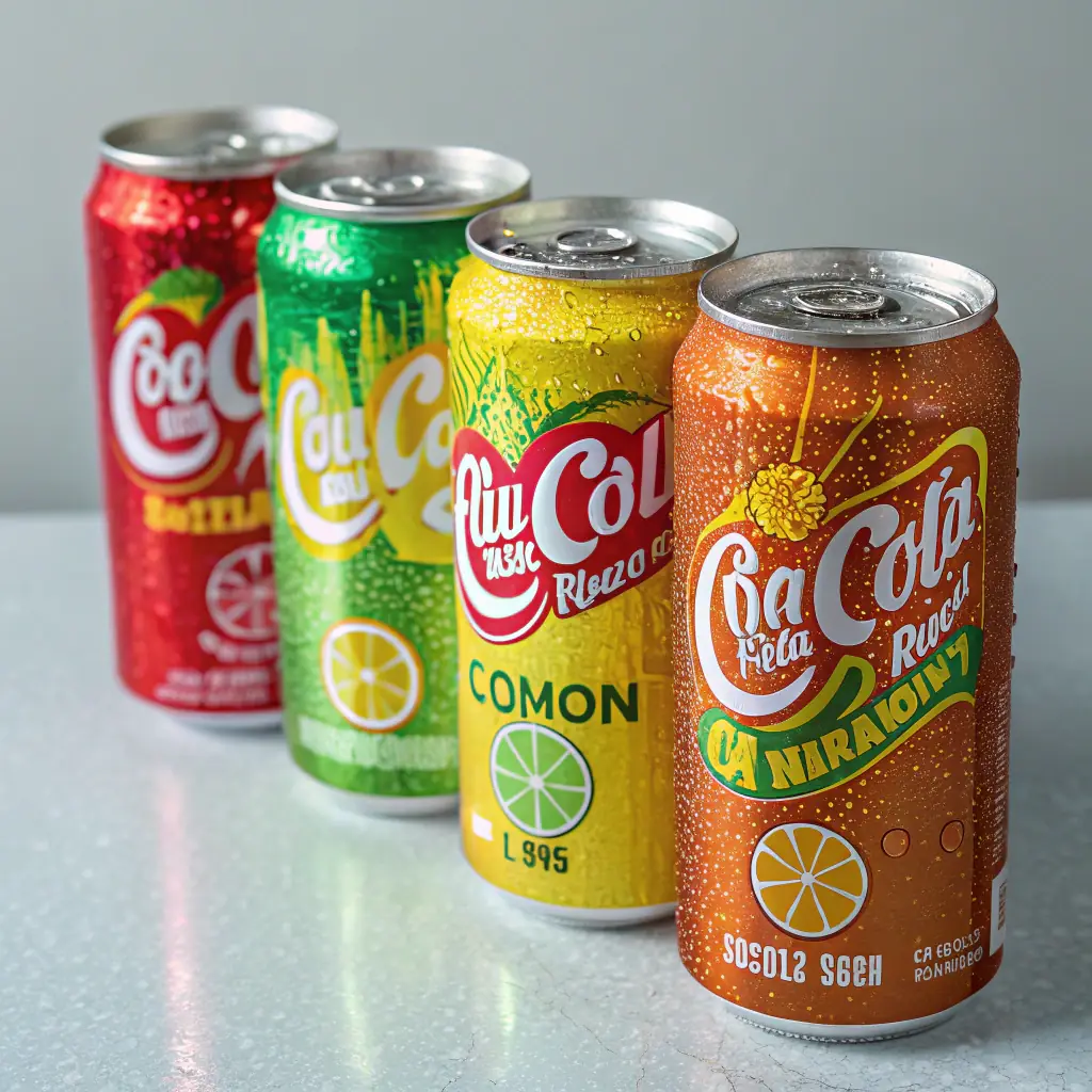 A vibrant image of a colorful soda can with fizz.
