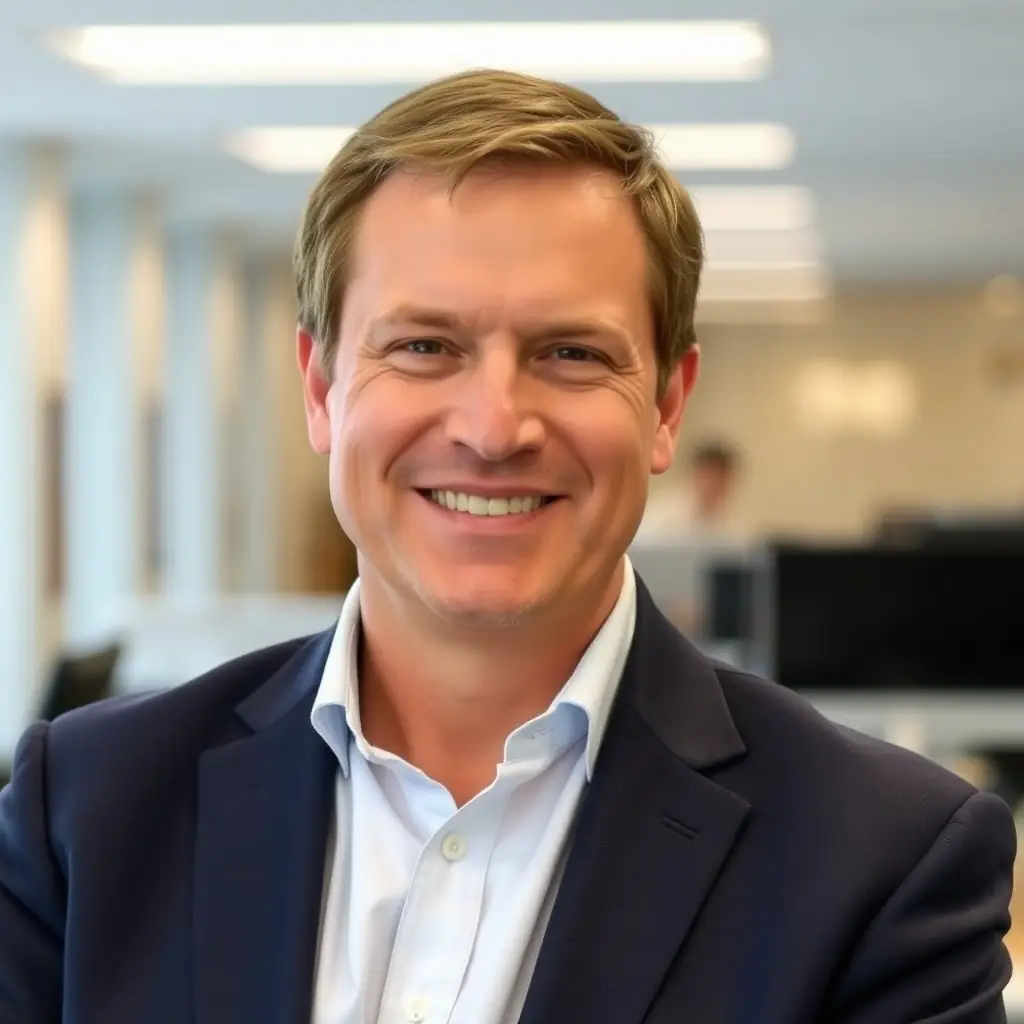 professional portrait of Chadley Crull, a trustworthy and approachable financial advisor, in a warm, well-lit setting, conveying expertise and empathy