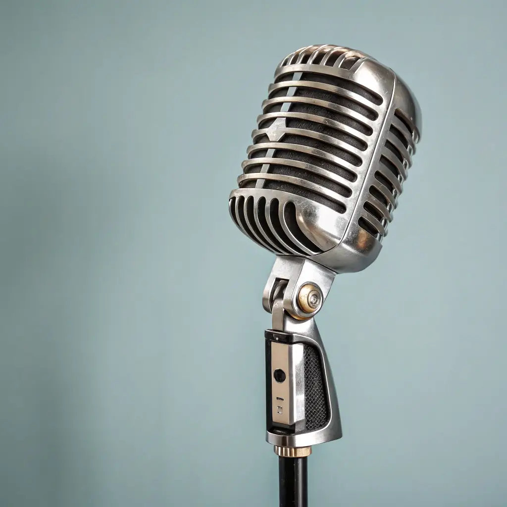 Album cover with a close-up of a vintage microphone