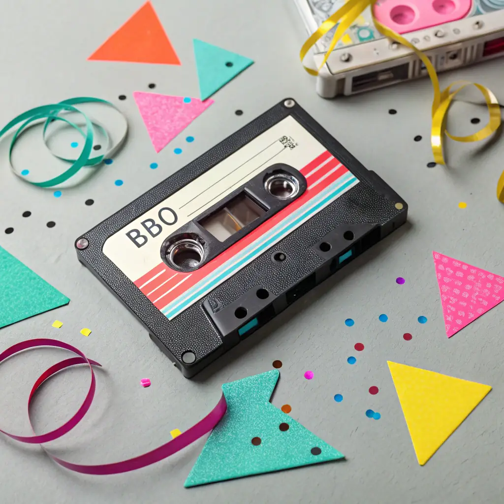 Album cover with a retro cassette tape and headphones