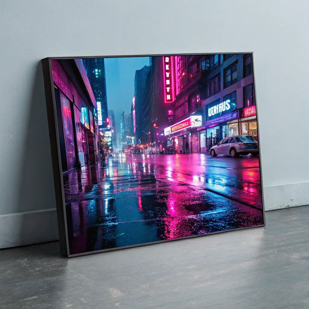 Album cover with a neon-lit street at night