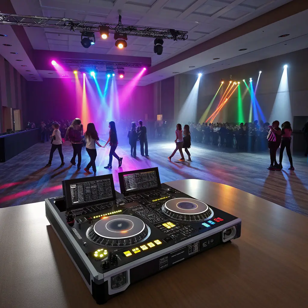 Album cover with a silhouette of a DJ against a colorful background
