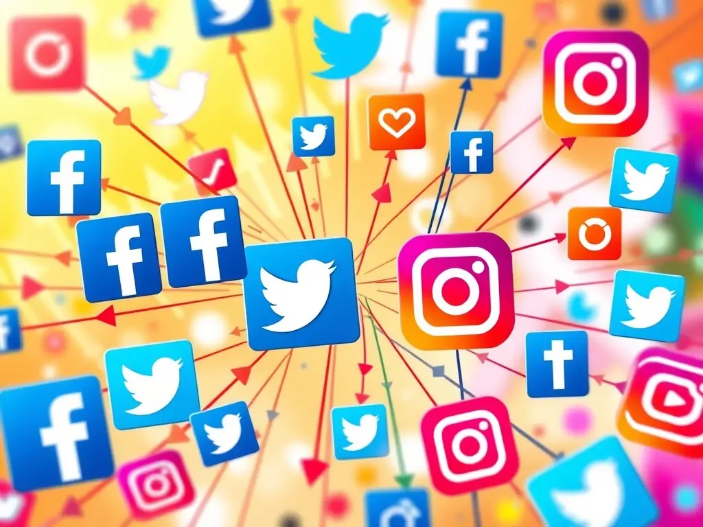 A modern, vibrant illustration of social media icons and digital marketing elements, symbolizing growth and connectivity, suitable for a professional business website.