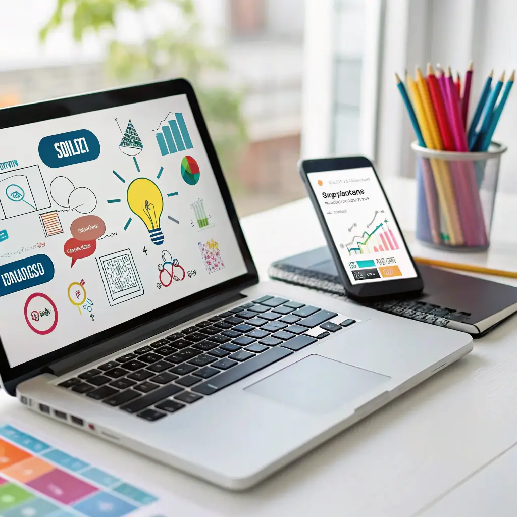 A visually striking image depicting a blend of digital elements and traditional writing tools, symbolizing the fusion of SEO and content creation. The image should convey innovation and effectiveness in driving online visibility for digital products.
