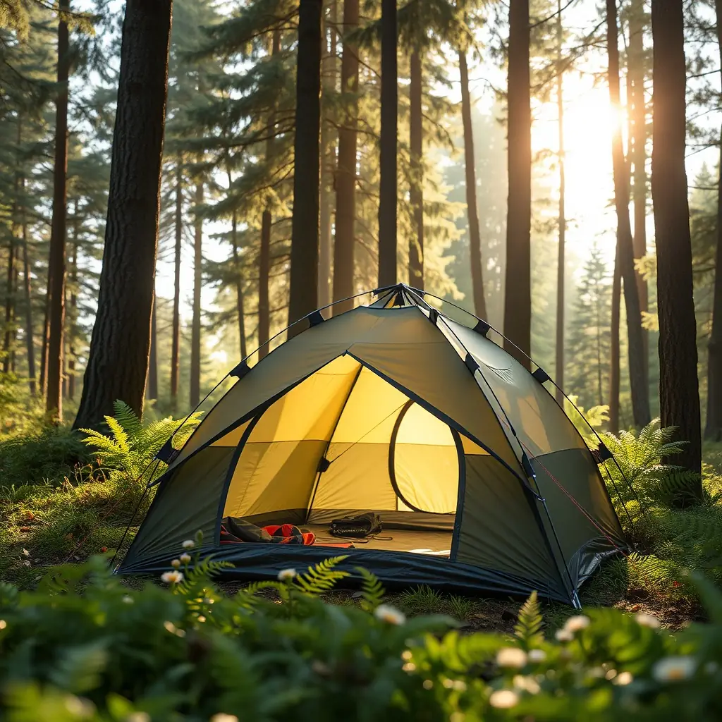 A person using a laptop while sitting in a tent, researching outdoor gear reviews.