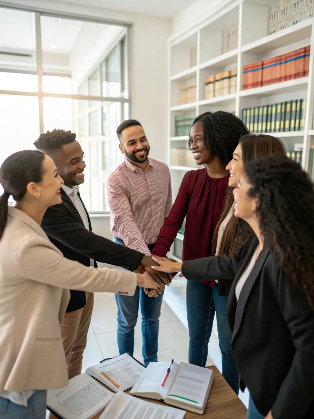 A diverse group of people standing together, symbolizing community support and access to justice for tenants facing eviction.