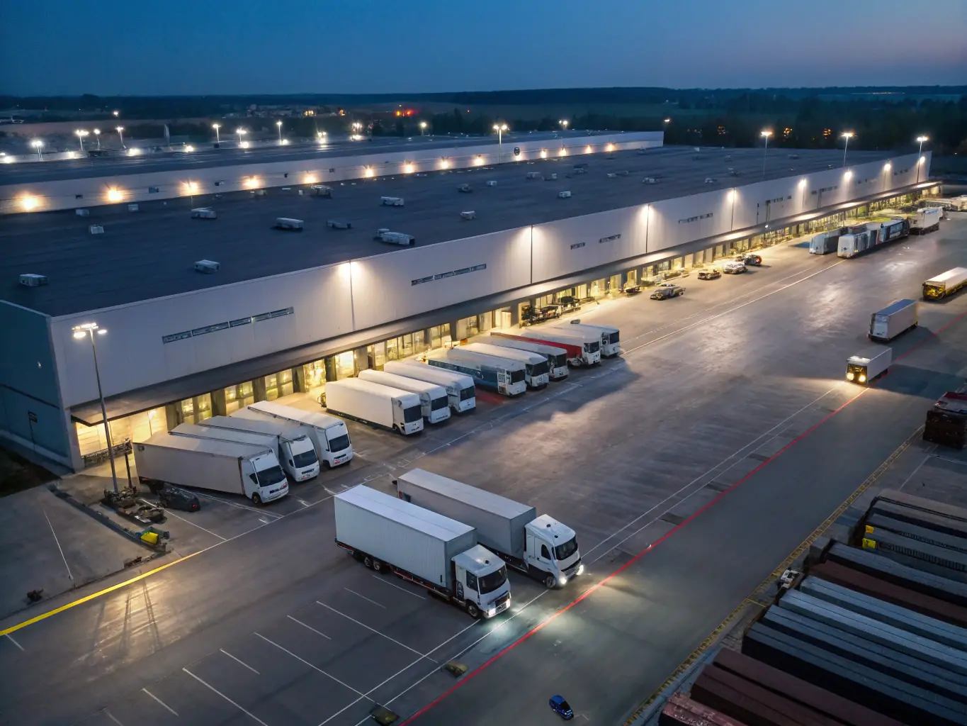 A dynamic image showing auto parts in a logistics warehouse, emphasizing efficiency and global reach.