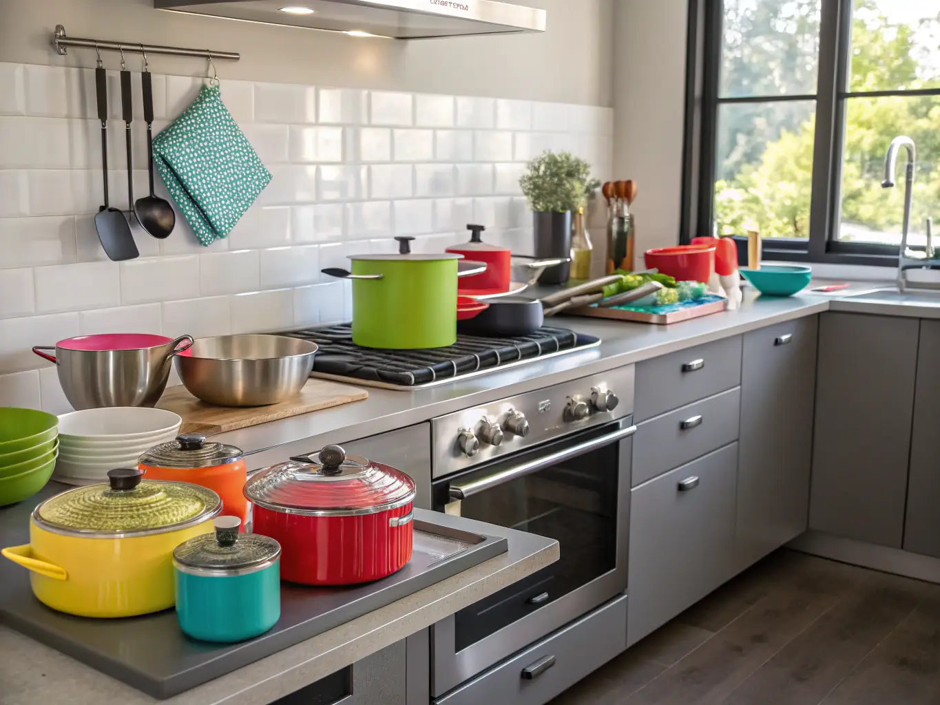 A high-quality image of a modern kitchen with Amazon products, illustrating the Home & Kitchen category.