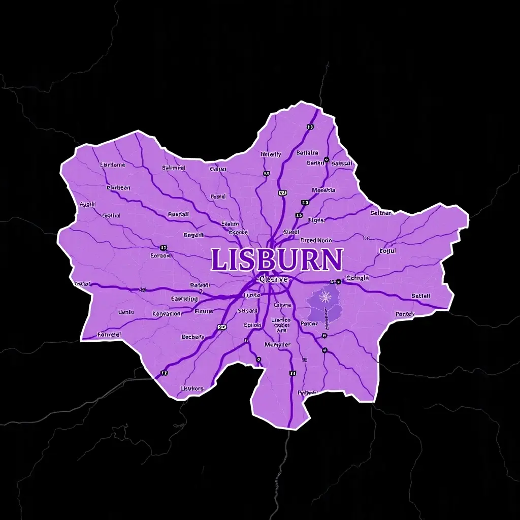 Image of a map highlighting the areas served by the company, focusing on the Lisburn area.