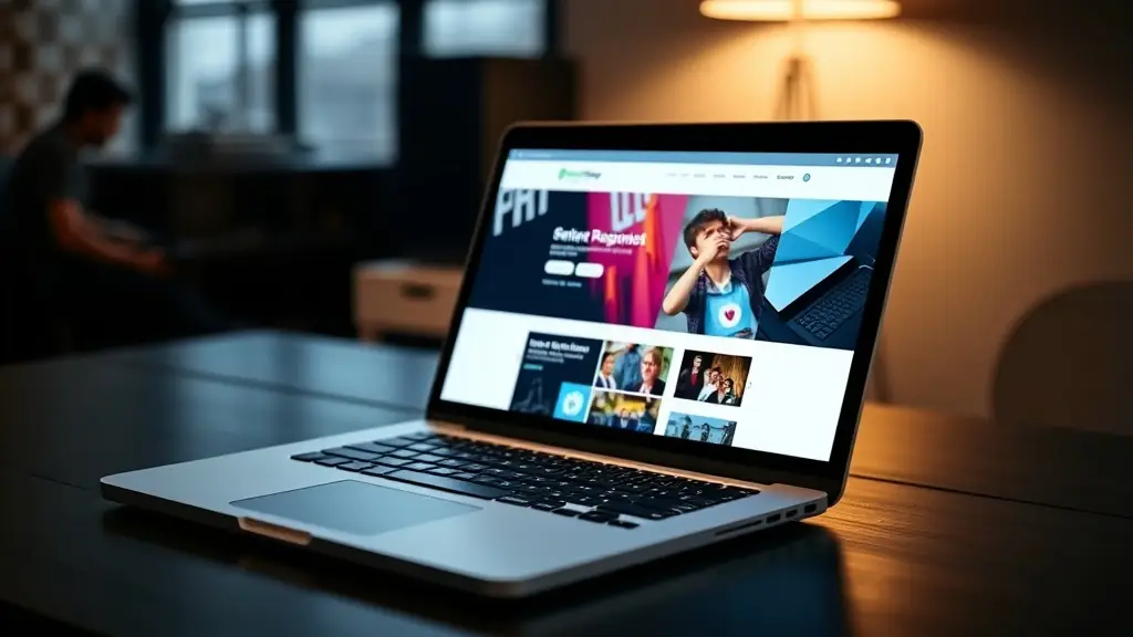 A modern website design on a laptop screen, showcasing a clean and user-friendly interface with responsive design elements.