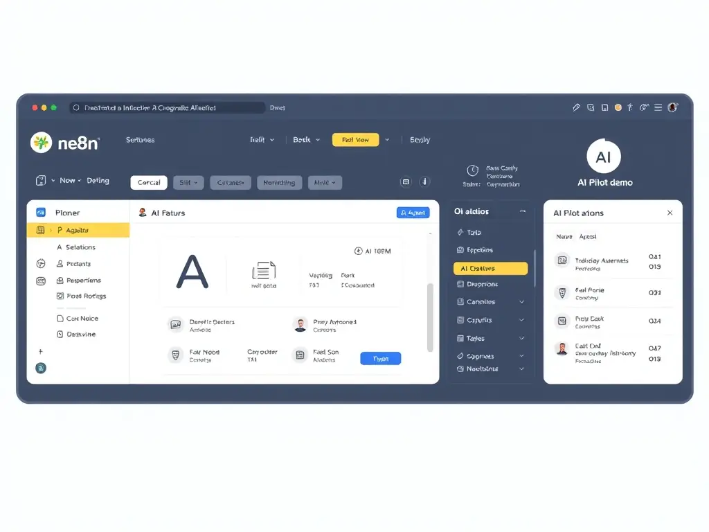 A screenshot of the n8n platform showcasing the AI pilot demo, highlighting the user-friendly interface and the ease of building and deploying AI agents. The image should convey simplicity and accessibility.