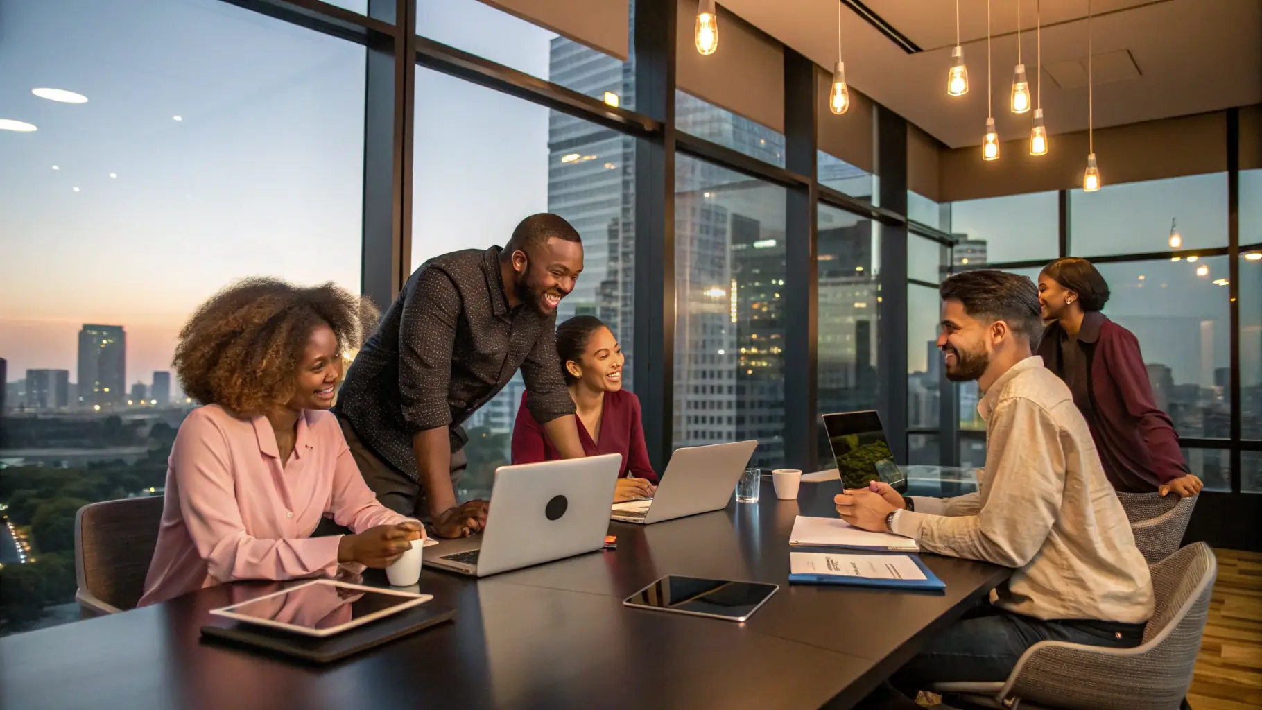 A professional team of technology consultants collaborating on automation and AI solutions, symbolizing innovation and expertise in tech consulting.