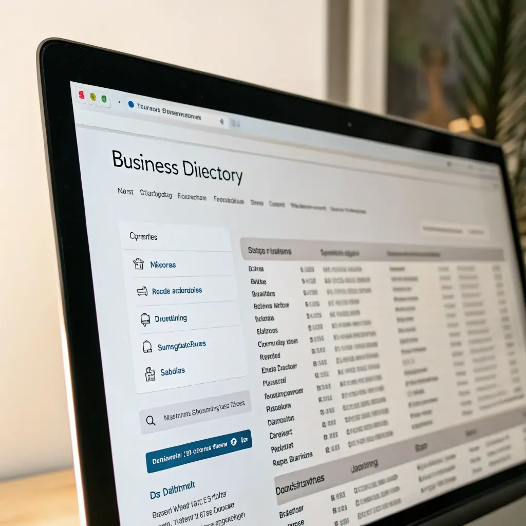Illustration of a computer screen displaying various online business directories, symbolizing online presence and visibility for a web design agency.