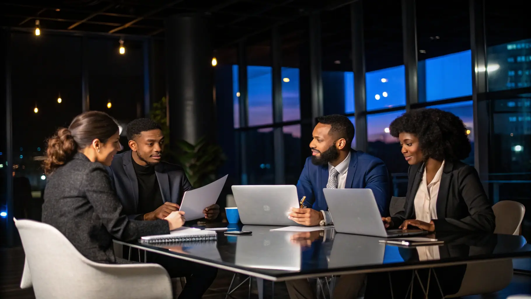 A diverse team collaborating on payroll and HR tasks in a modern office setting, symbolizing efficiency and expertise in outsourcing solutions.