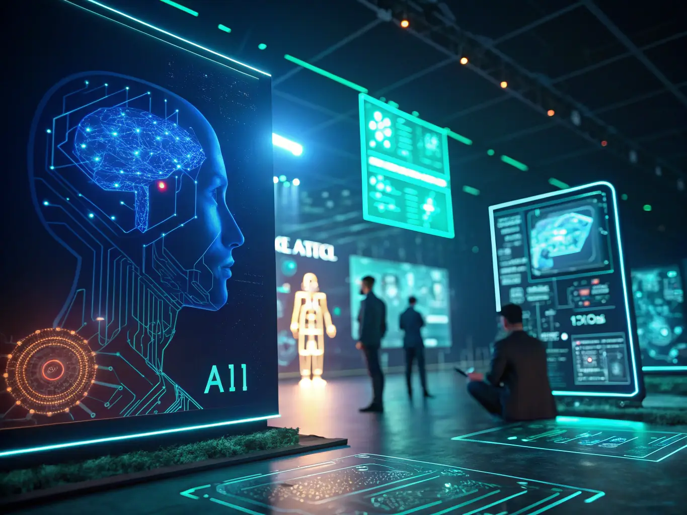 A vibrant, futuristic illustration of AI-powered automation and digital workflows, symbolizing innovation and technological advancement