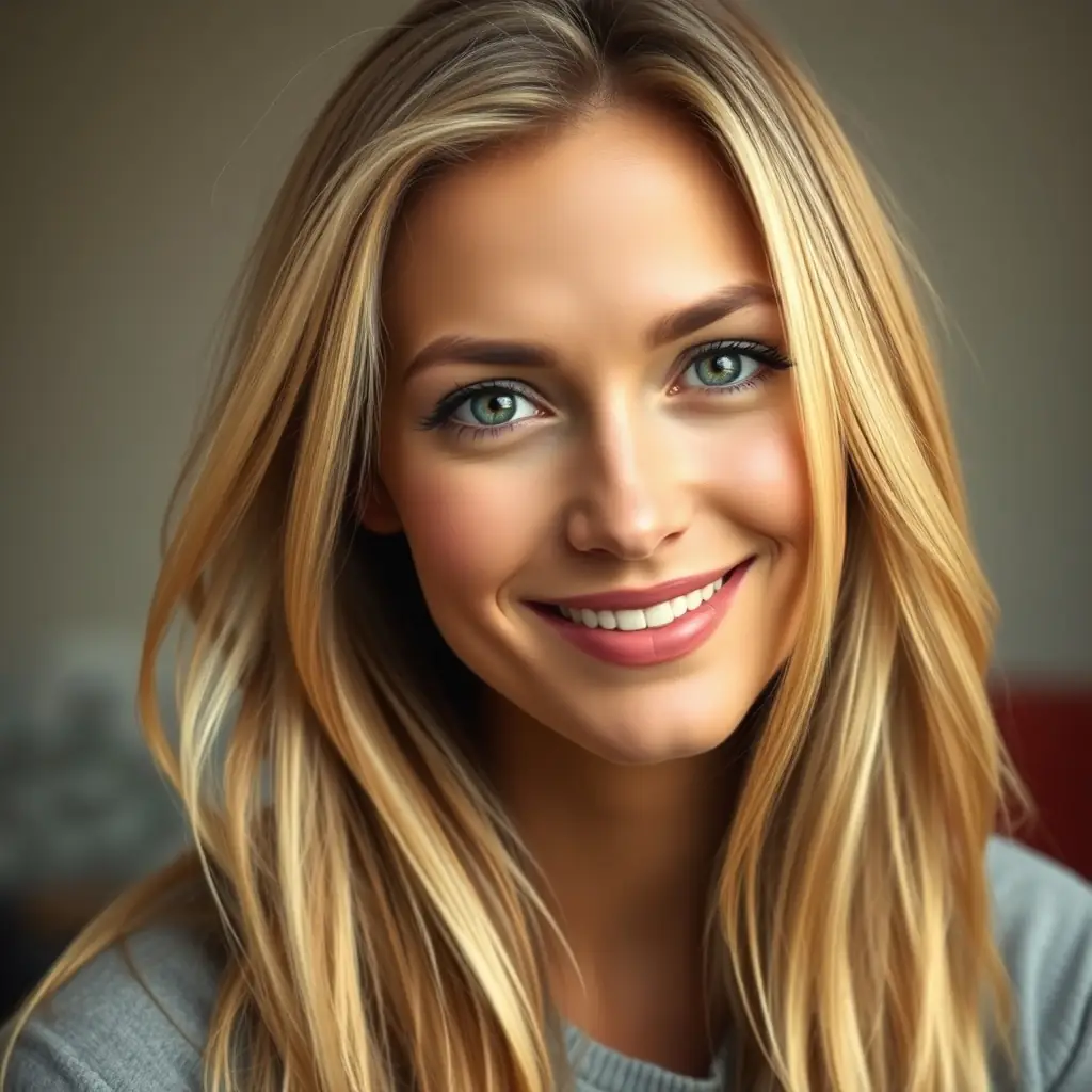 Ava has shoulder-length blonde hair and a warm, welcoming smile.