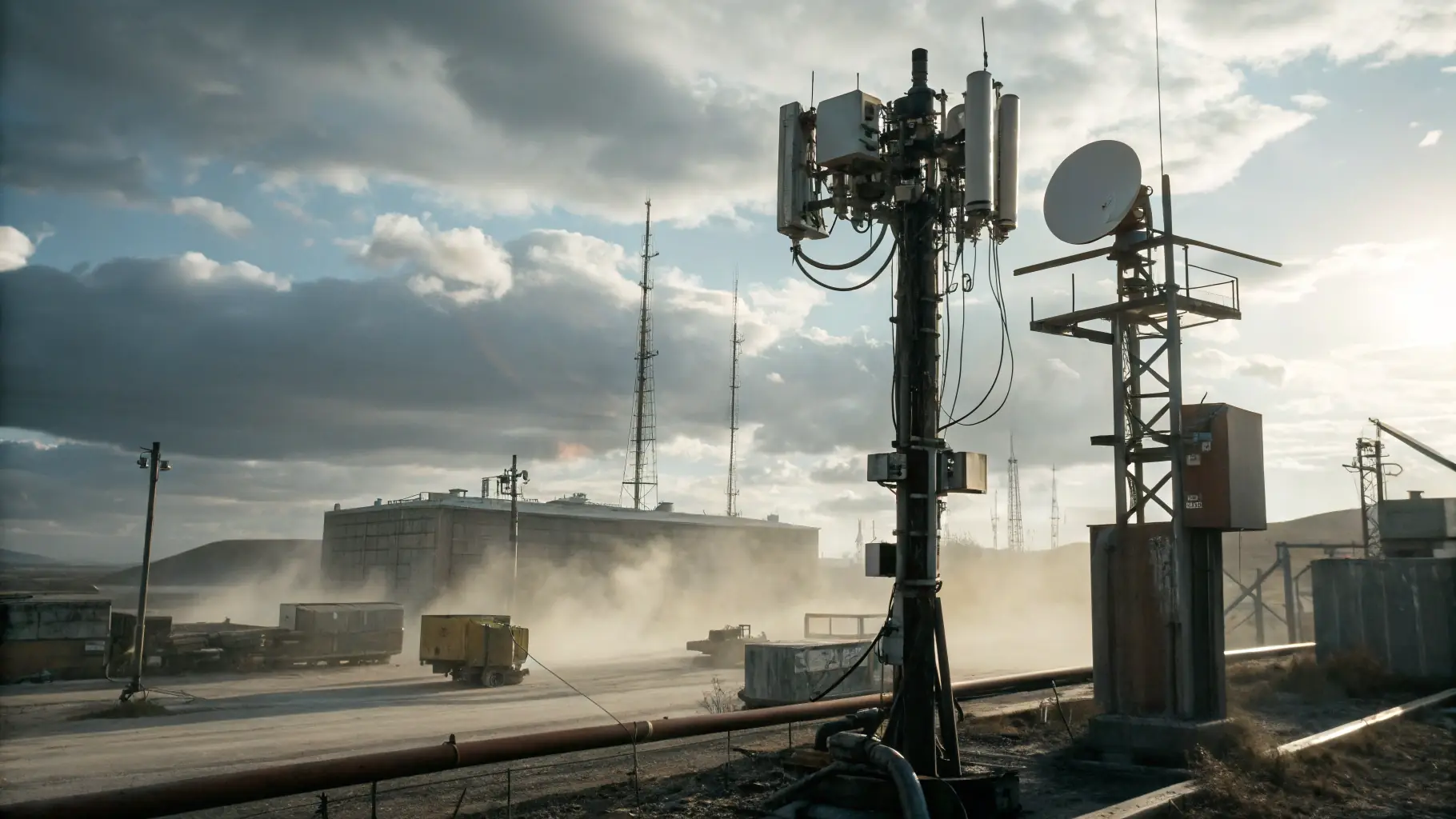 An outdoor rugged 5G device mounted on a pole in a harsh environment, demonstrating durability and high-performance connectivity.