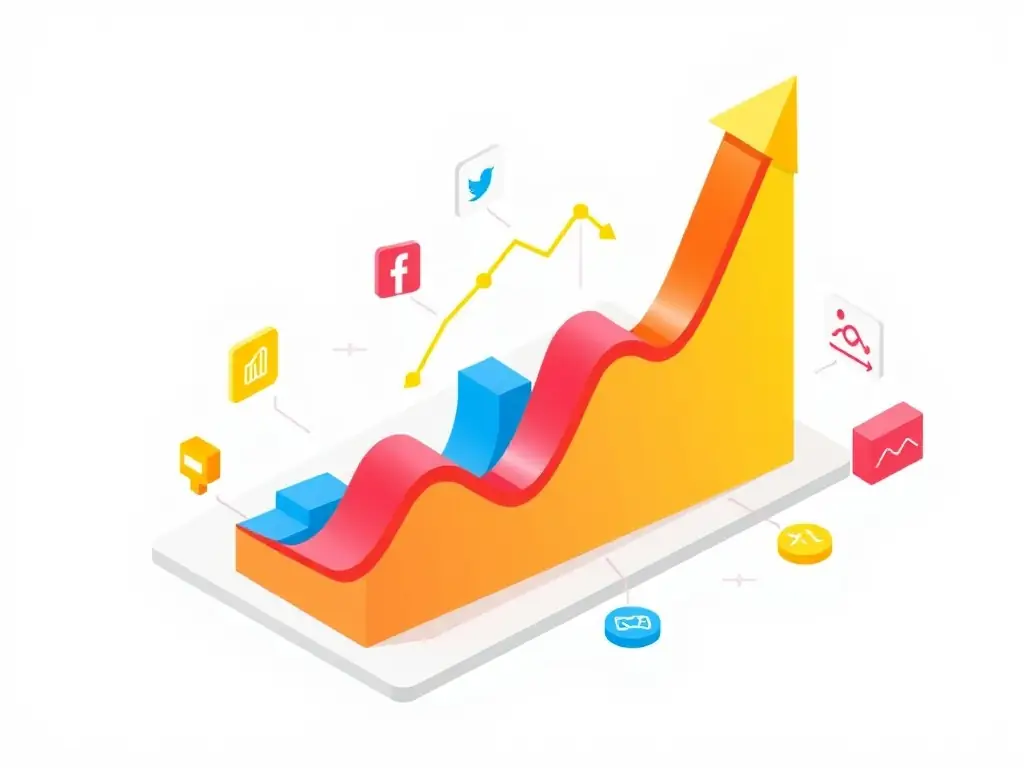 An isometric illustration of a graph showing growth in website traffic and conversions.