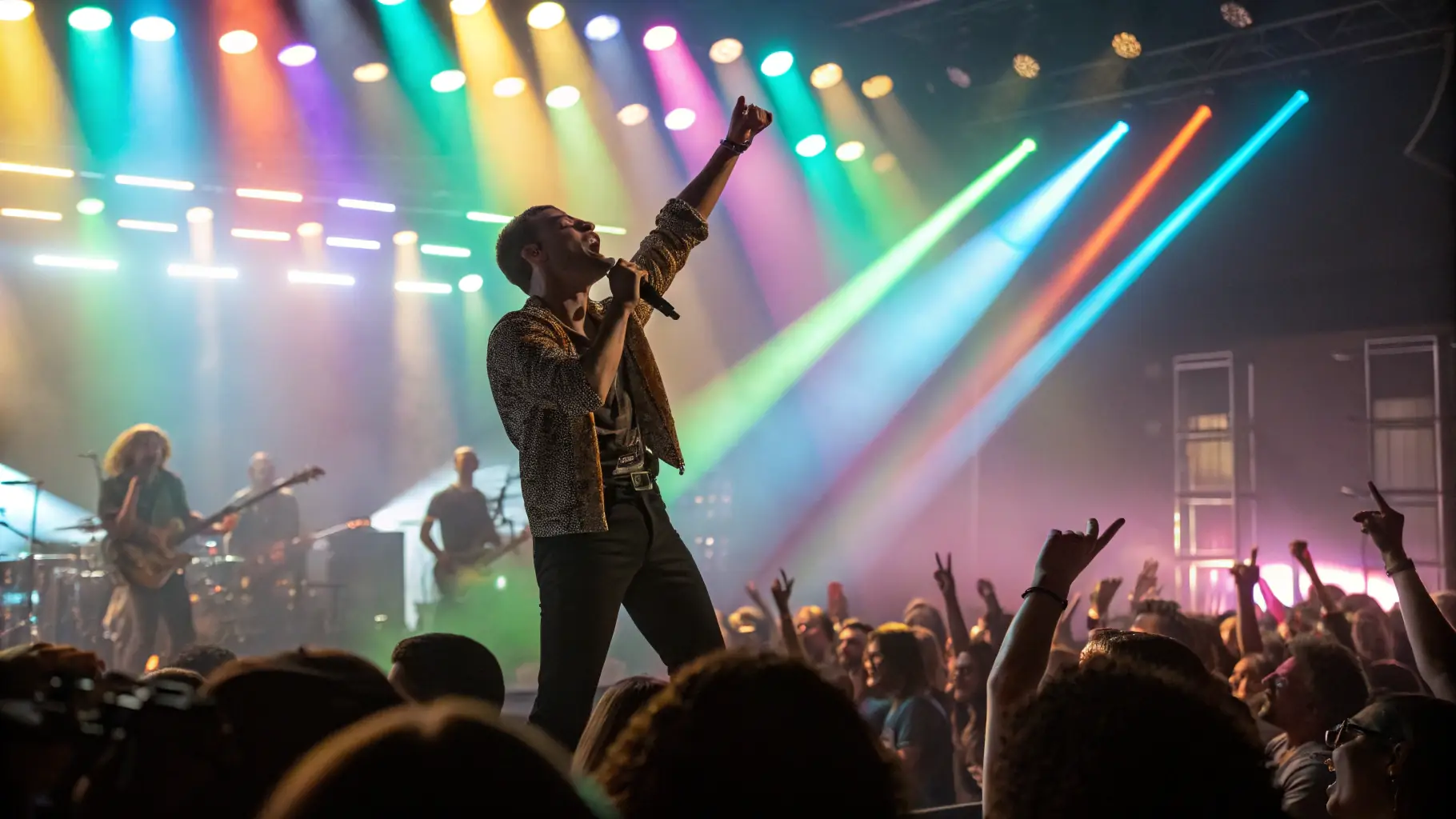 A vibrant and dynamic image of a music artist performing on stage, surrounded by a cheering crowd and colorful lighting, symbolizing the success of a well-executed music release campaign.
