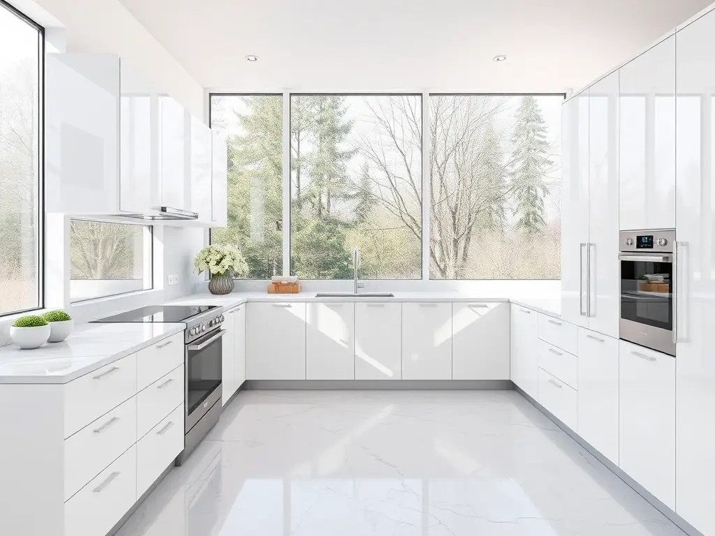 A tidy and organized kitchen with sparkling countertops, representing a regularly cleaned apartment.