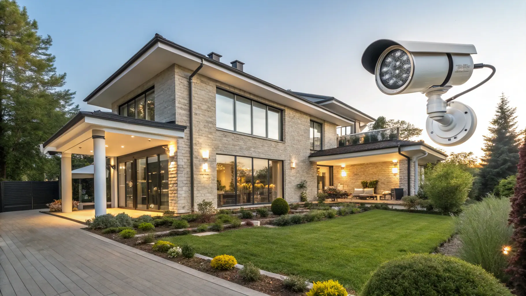 A modern home with integrated smart technology and AI-powered tools, illustrating real-world application of AI in home improvement.