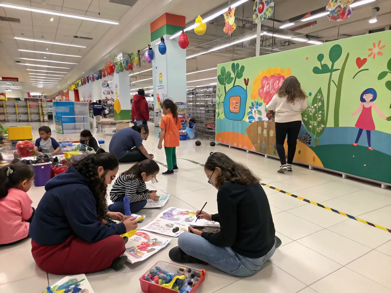 Collage of vibrant artworks and community art sessions at SIENNETI