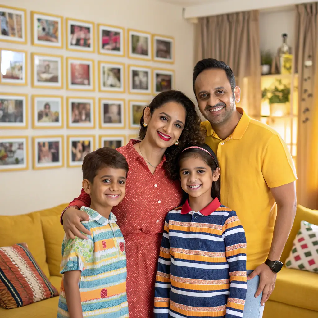 A diverse family smiling and feeling secure in their home, representing the peace of mind that Kralj Agency Life provides through its insurance solutions. The image should convey trust and reliability.