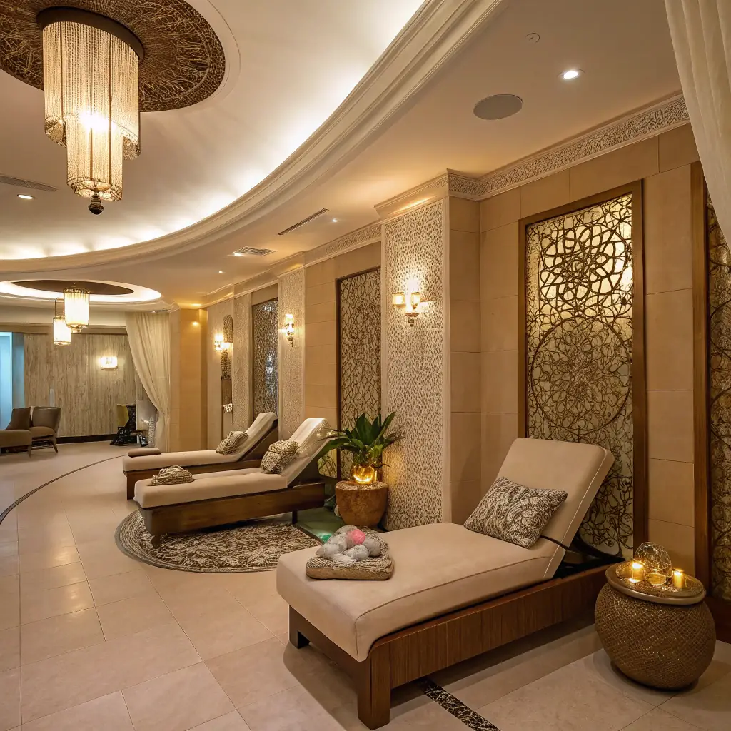 A serene spa interior with a focus on Korean skincare treatments, showcasing a relaxing and luxurious environment for clients receiving facials