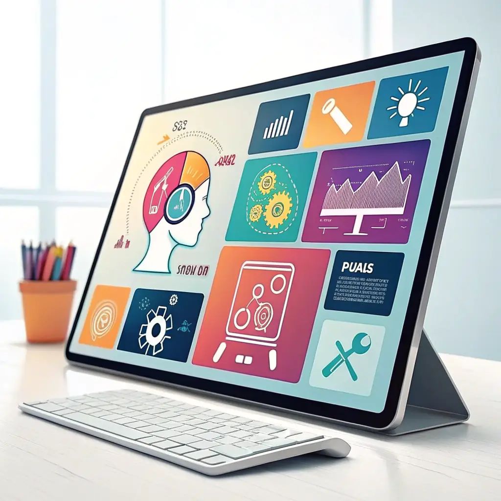 A vibrant, modern image showcasing a diverse collection of AI prompts displayed on various devices, highlighting the breadth and accessibility of the AI Prompt Library.