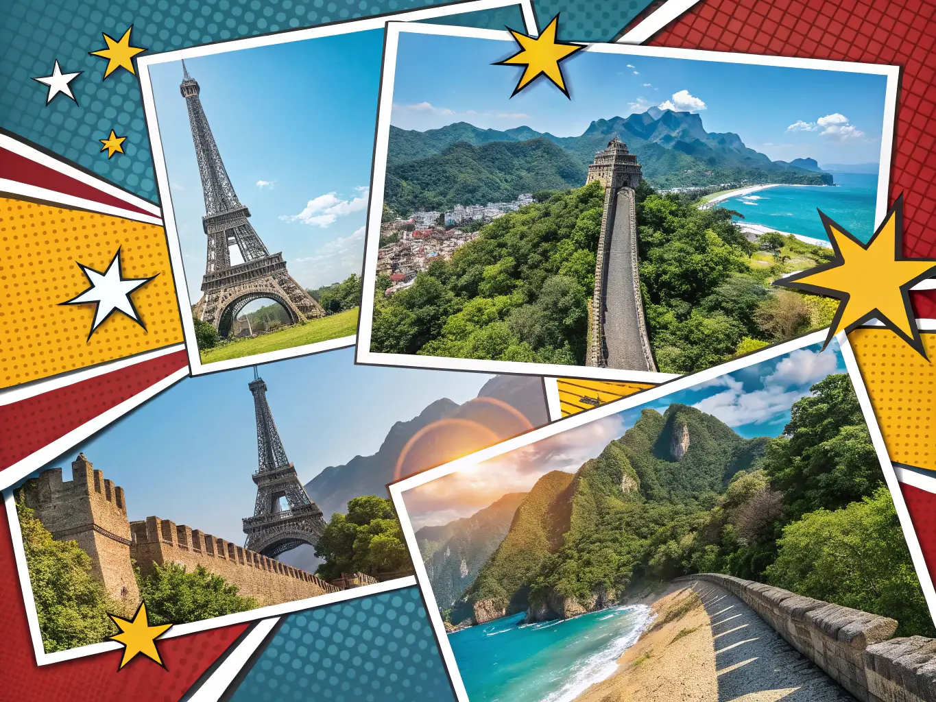 A vibrant, inviting image of diverse global attractions and happy visitors, emphasizing discovery and exploration