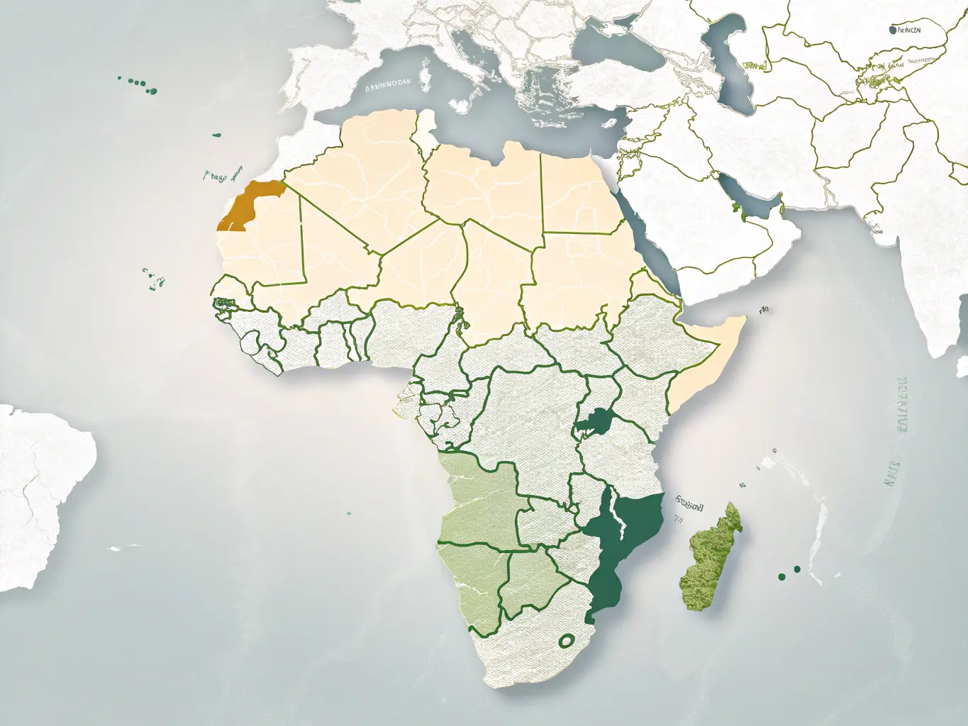 A world map with pins indicating the countries where Aza Pit has opportunities in the cosmetics and agriculture sectors.