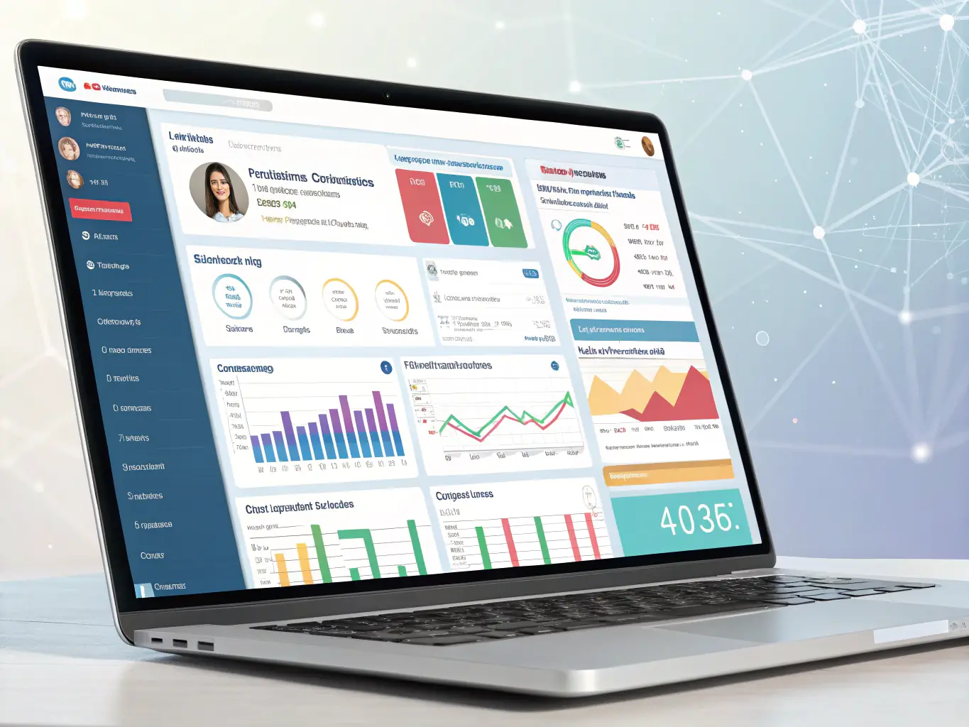 An illustrative image depicting a user interacting with a CRM dashboard on a tablet, with Copilot providing intelligent suggestions and insights, highlighting the ease of use and accessibility of the system.