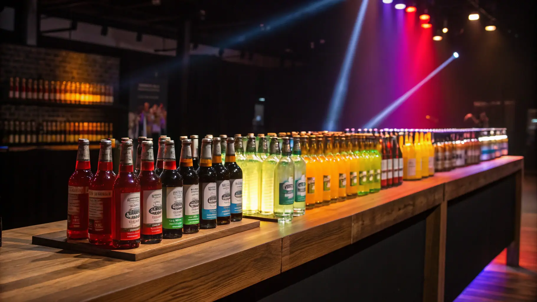 A vibrant, eye-catching image showcasing a variety of colorful and uniquely formulated beverages in different packaging types (aluminum bottles, cans, PET bottles, glass bottles), highlighting the creative and diverse formulation capabilities of Soda Copacker.
