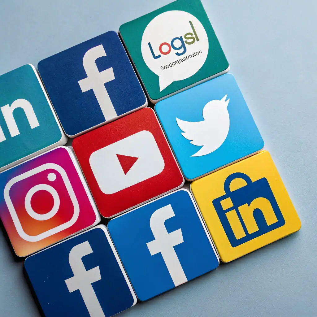 A collage of social media icons, including Facebook, Twitter, Instagram, and LinkedIn, arranged in a visually appealing manner.