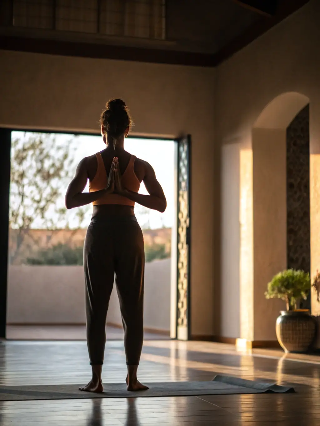 A person standing with good posture, with a subtle overlay highlighting the core and back muscles, illustrating the focus on chronic low back pain treatment.