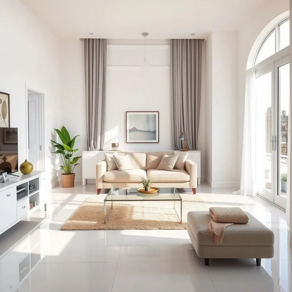 An interior shot of a newly constructed home, sparkling clean after Kimberlie & Co's end-of-build cleaning service. Focus on the cleanliness of the floors, windows, and surfaces, showcasing the attention to detail.