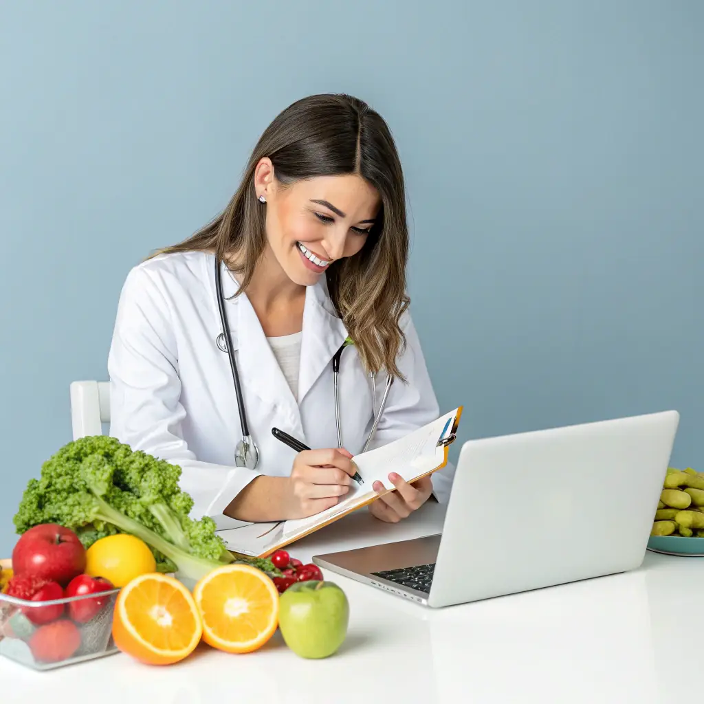 A nutritionist reviewing a client's diet analysis report, highlighting key nutrient intakes and providing personalized recommendations.