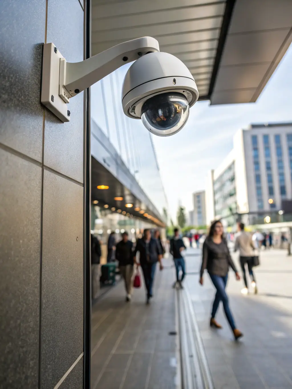 A high-definition surveillance camera monitoring a busy area, with a focus on clarity and comprehensive coverage.