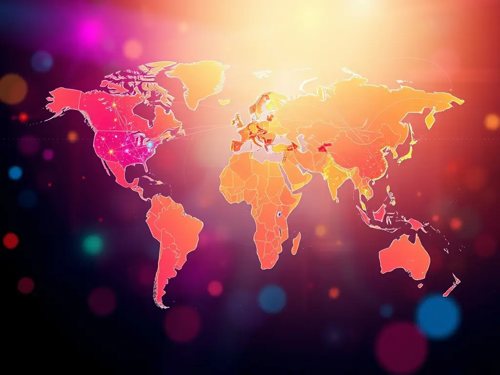 An image showcasing a world map with interconnected nodes, representing global customer reach, overlaid with eCommerce icons to signify expanded market presence.