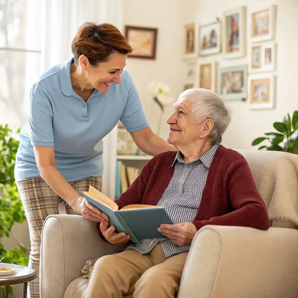 An empathetic image showing a caregiver gently assisting an elderly person with arthritis, focusing on the emotional connection and support.